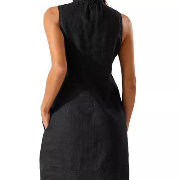 Tommy Bahama Black Two Palms Double Ruffle Linen Dress, Small - Picture 3 of 8